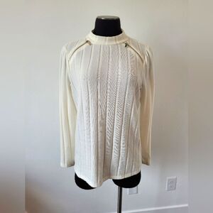 Adrienne Vittadini Cream Lightweight Sweater Semi Sheer Ribbed Old Money Medium